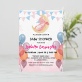 Schattigee baby draak dinosaurus ballon meisje bab kaart (Staand voorkant)