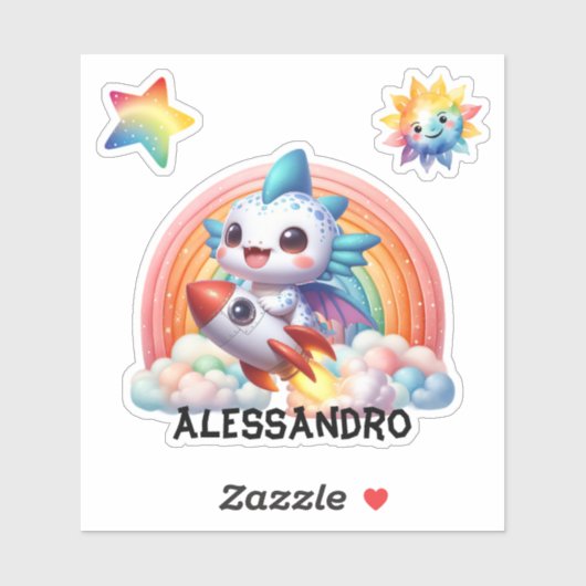 Schattigee Baby Dragon Flying, aangepaste Sticker. Sticker (Vel)