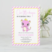 Schattigee Baby Dragon Pink Stripes Verjaardag Kaart (Staand voorkant)