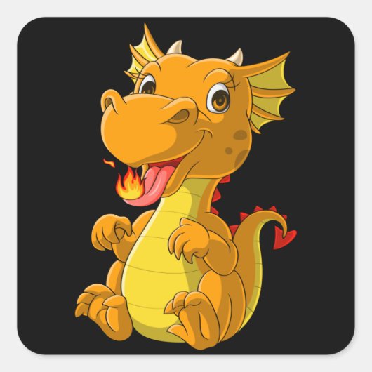 Schattigee baby Dragon spuwen vuur Vierkante Sticker (Voorkant)