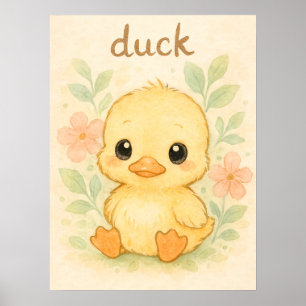 Schattigee Baby Duck – Waterverf Animal Print voor