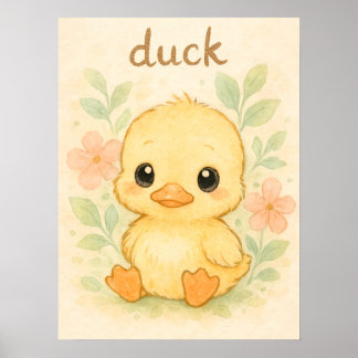 Schattigee Baby Duck – Waterverf Animal Print voor