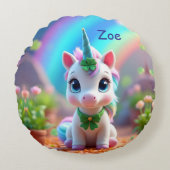 Schattigee baby eenhoorn en regenboog, meisjes rond kussen (Voorkant)