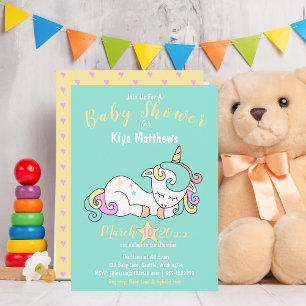 Schattigee Baby Eenhoorn, kleurrijk Baby shower Kaart