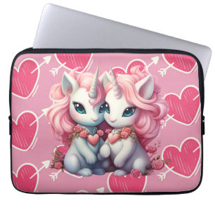 Schattigee Baby Eenhoorns Paar voor Valentijnsdag Laptop Sleeve