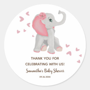 Schattigee Baby Elephant Blush Roze Baby shower Fa Ronde Sticker