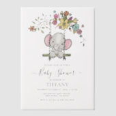 Schattigee Baby Elephant Boy Floral Swing Baby sho Vellum Uitnodigingen (Voorkant)