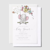 Schattigee Baby Elephant Boy Floral Swing Baby sho Vellum Uitnodigingen (Offset)