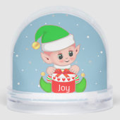 Schattigee Baby Elf gekleed in groen Wereldbol Sneeuwbol (Achterkant)