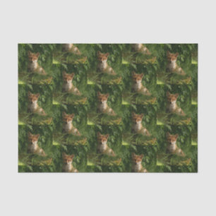 Schattigee Baby Fox in een Green Forest Pattern Tissuepapier