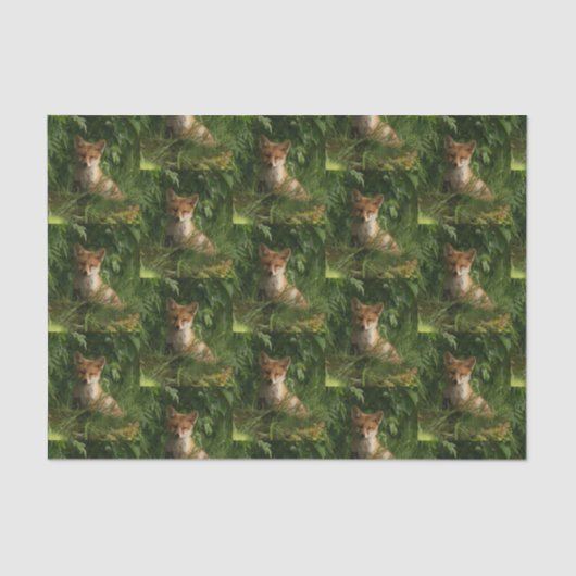Schattigee Baby Fox in een Green Forest Pattern Tissuepapier (Voorkant)
