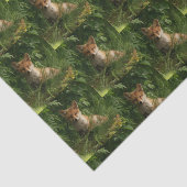 Schattigee Baby Fox in een Green Forest Pattern Tissuepapier (Detail)