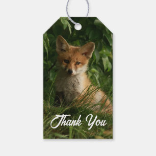Schattigee Baby Fox in een groen bos Dank u Cadeaulabel