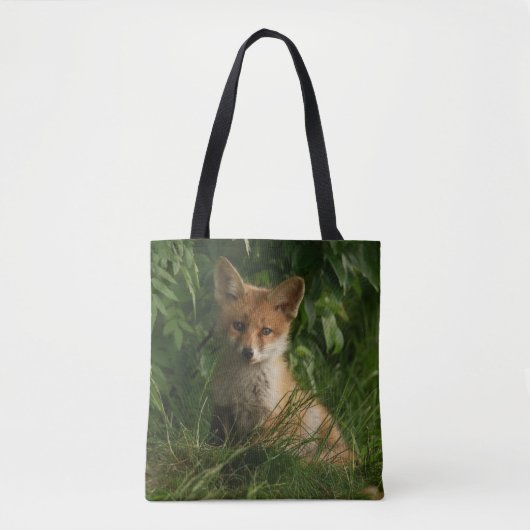 Schattigee Baby Fox in een groen bos Draagtas (Voorkant)