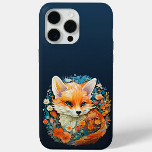 Schattigee Baby Fox met bloemetjes Papier Knipsel iPhone 15 Pro Max Hoesje