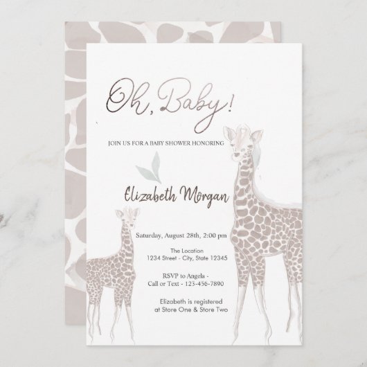Schattigee Baby Giraffe Baby shower Kaart (Voorkant / Achterkant)