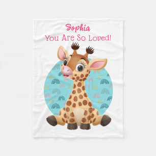 Schattigee Baby Giraffe Cartoon, Naam van het Kind Fleece Deken