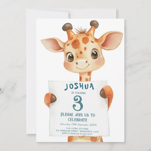 Schattigee Baby Giraffe en teken verjaardagsfeestj Kaart (Voorkant)