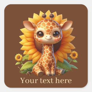 Schattigee baby giraffe tekst toevoegen vierkante sticker