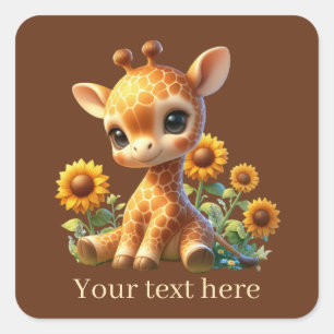 Schattigee baby giraffe tekst toevoegen vierkante sticker