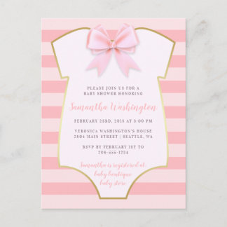 Schattigee Baby Girl Blush Roze Bow & Goud Baby sh Uitnodiging Briefkaart