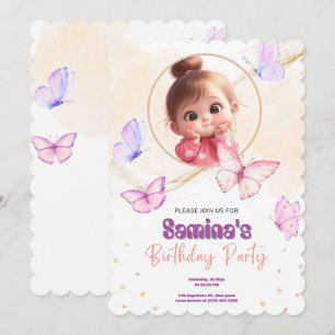 Schattigee Baby Girl Verjaardagsfeestje Uitnodigin Save The Date