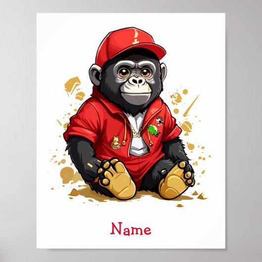 Schattigee Baby Gorilla Aangepaste naam Poster (Voorkant)