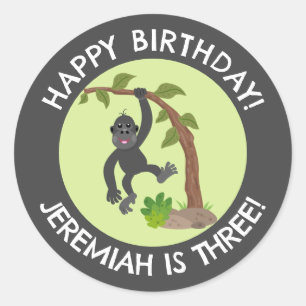 Schattigee baby gorilla gepersonaliseerde cartoon ronde sticker