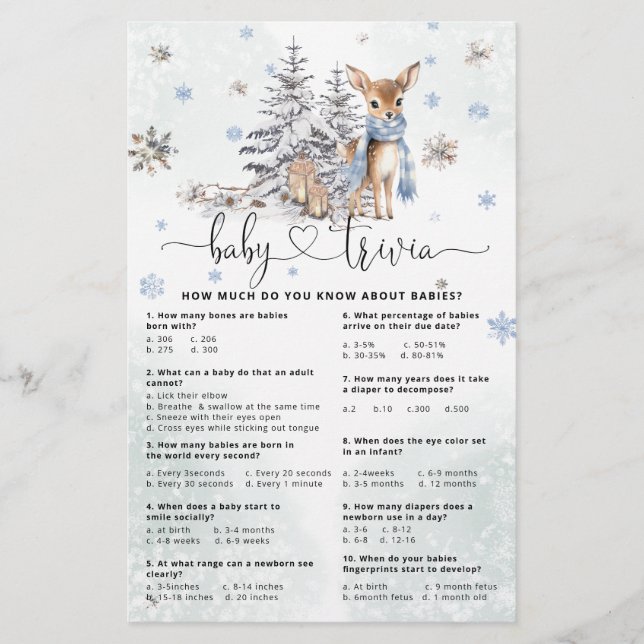 Schattigee Baby Herten Baby Trivia Baby shower Gam (Voorkant)