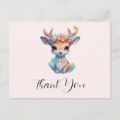 Schattigee Baby Herten met gewei en bloemen Dank u Briefkaart (Voorkant)