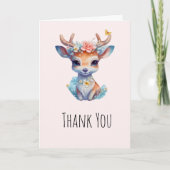 Schattigee Baby Herten met gewei en bloemen Dank u Kaart (Voorkant)
