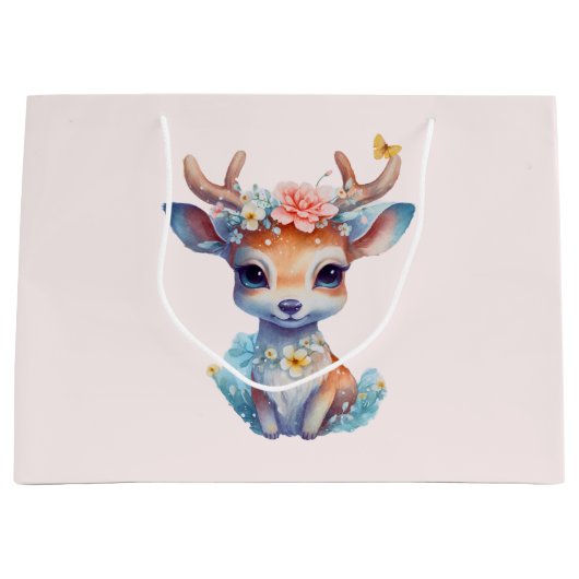 Schattigee Baby Herten met geweien en bloemen Groot Cadeauzakje (Voorkant)