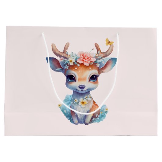 Schattigee Baby Herten met geweien en bloemen Groot Cadeauzakje (Achterkant)