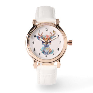 Schattigee Baby Herten met geweien en bloemen Horloge