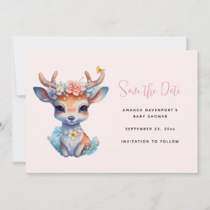 Schattigee Baby Herten met geweien en bloemen Save The Date