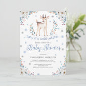 Schattigee baby herten winterblauw bloemenjongen b kaart (Staand voorkant)