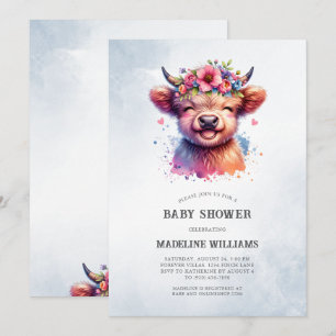 Schattigee Baby Highland Koe Baby shower uitnodigi