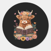 Schattigee Baby Highland Koe Leesboek Lover Bookwo Ronde Sticker (Voorkant)