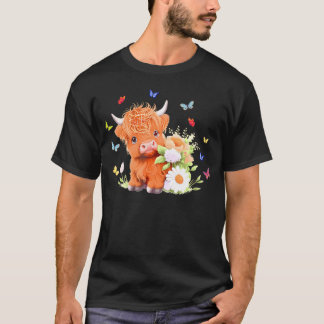 Schattigee Baby Highland Koe met bloemen Kalf Anim T-shirt