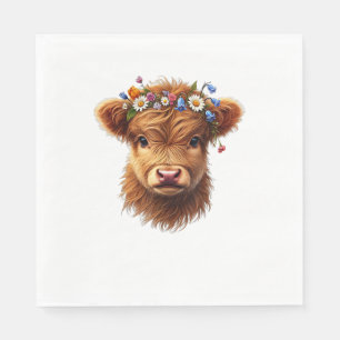 Schattigee Baby Highland Koe met bloemenkalf Servet