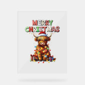 Schattigee Baby Highland Koe met kerstverlichting Acryl Bord (Voorkant)