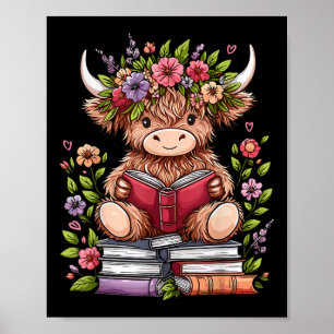 Schattigee Baby Highland Koe met leesboekenwurm Poster