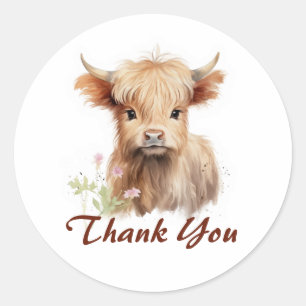 Schattigee Baby Highland Koe Spring Flowers gepers Ronde Sticker