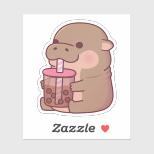 Schattigee Baby Hippo Drink Boba Tea Sticker
