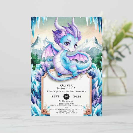 Schattigee Baby Ice Dragon Verjaardag Kaart (Staand voorkant)