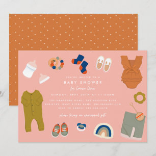 Schattigee Baby Items Geïllustreerd Roze Baby show Kaart