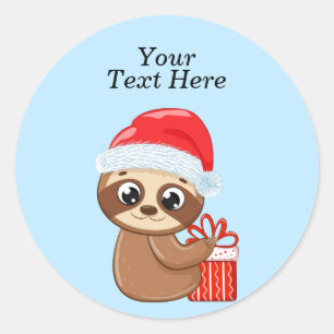 Schattigee Baby Kerstluiaard met Gift Classic Rond Ronde Sticker