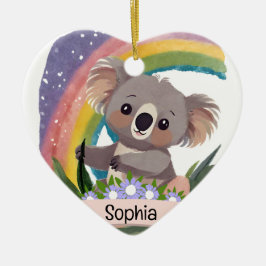Schattigee Baby Koala Rainbow Aangepaste naam Keramisch Ornament