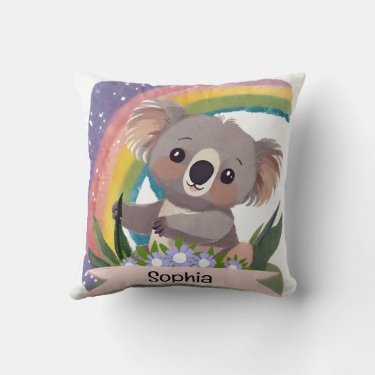 Schattigee Baby Koala Rainbow Aangepaste naam Kussen (Achterkant)