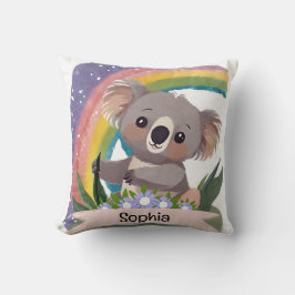 Schattigee Baby Koala Rainbow Aangepaste naam Kussen
